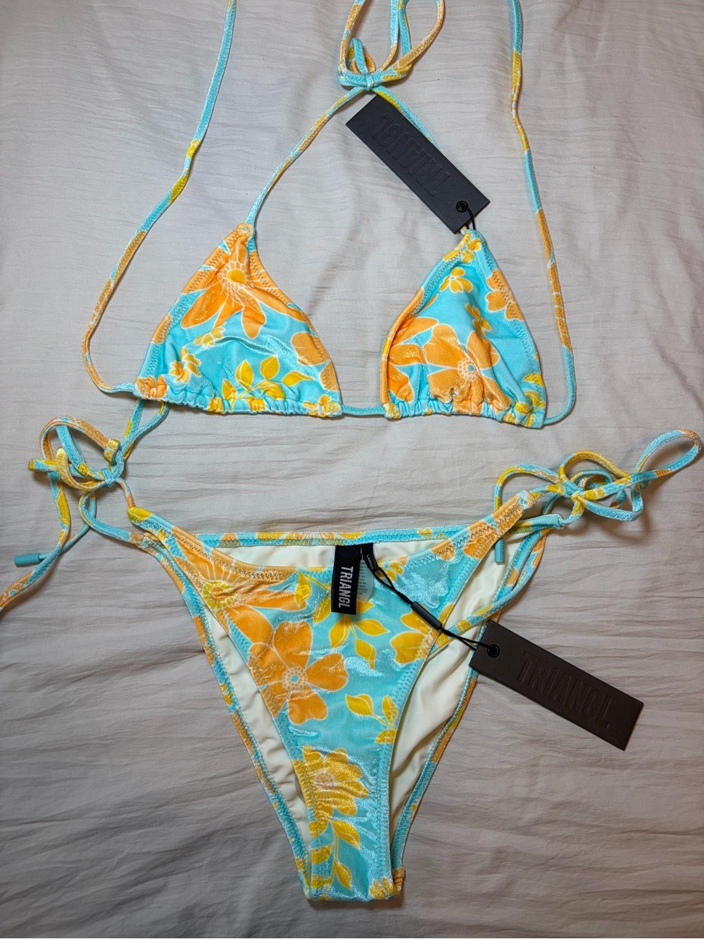 triangl swimwear Aqua & Yellow Floral Velvet Bikini Bottom